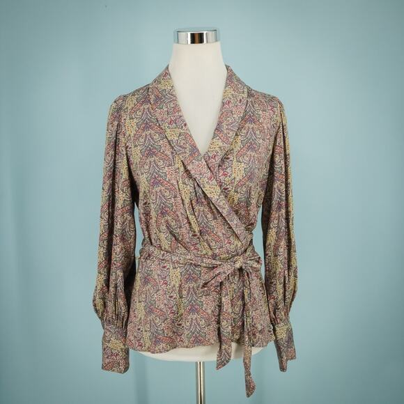 Banana Republic Size Medium M Paisley Print Wrap Front Long Sleeve Top NEW - Picture 1 of 5